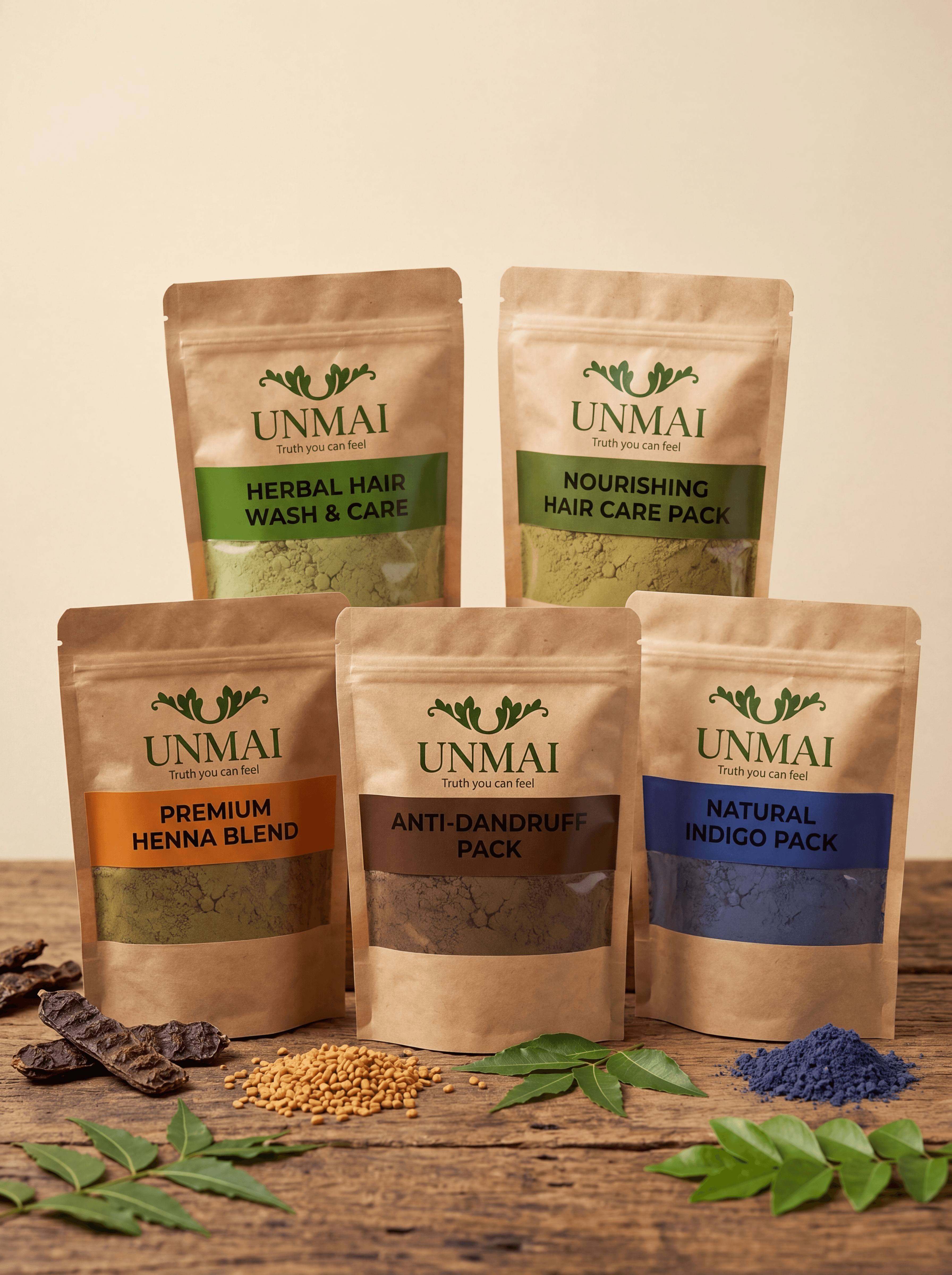 UNMAI herbal hair care powder range